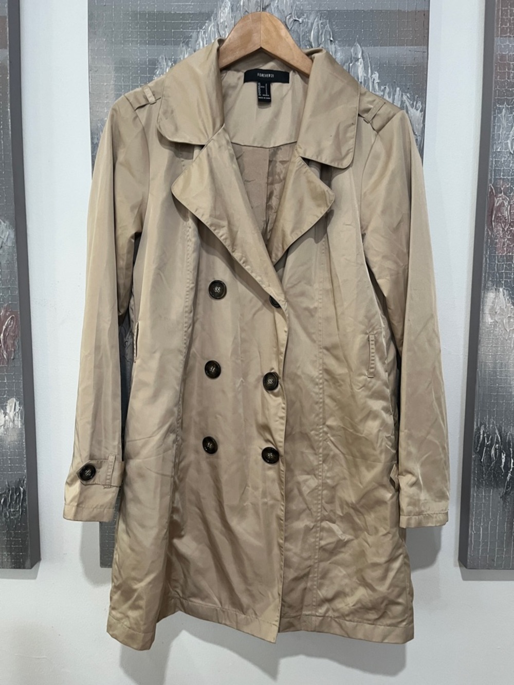 Forever 21 Tan Double-Breasted Trench Coat